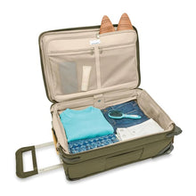 Load image into Gallery viewer, Briggs & Riley Baseline Essential 2-Wheel Carry-On - Olive
Image of Main Packing Compartment shown in non-expanded position.  Also showing two mesh pockets on upper lid compartment.
Height	     Width	     Depth	     Weight
US	22 in.	14 in.	9 in.	        9.7 lbs.
EU	55.9 cm	35.6 cm	22.9 cm	4.4 kg