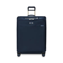 Load image into Gallery viewer, Briggs & Riley Baseline Extra Large Expandable Spinner - Navy
Image of Front Panel View with leather monogram patch allowing for up to 3 embossed initials.
Height	    Width	     Depth	    Weight
US 31 in.	     22 in.	      13.8 in.     15.6 lbs.
EU 78.7 cm	55.9 cm	35.1 cm	7.1 kg