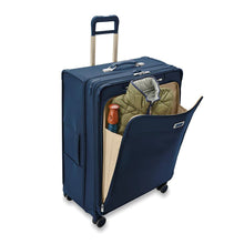 Load image into Gallery viewer, Briggs & Riley Baseline Extra Large Expandable Spinner - Navy
Image of Front Panel with Enormous front pocket for hassle-free access to extra items
Height	    Width	     Depth	    Weight
US 31 in.	     22 in.	      13.8 in.     15.6 lbs.
EU 78.7 cm	55.9 cm	35.1 cm	7.1 kg