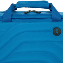 Load image into Gallery viewer, Close up to the electric blue duffle bag front.