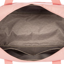 Load image into Gallery viewer, Interior view of the pearl pink 18 inch duffle bag.