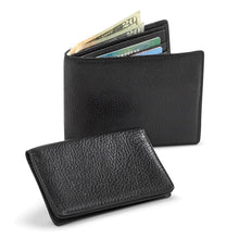 Load image into Gallery viewer, The black wallet and the interior compartment arranged on a white background.