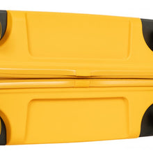 Load image into Gallery viewer, Close up to the bottom of the mango yellow suitcase.