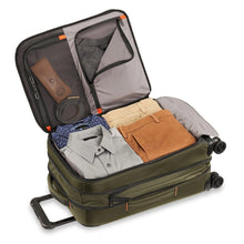 Load image into Gallery viewer, Briggs & Riley ZDX 22" Carry-On Expandable Spinner - Olve
Hunter Green spacious interior packing 
Dimensions:  22 x 14 x 9" (exp. to 11")
Weight:           7.4 lbs.