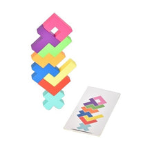 Load image into Gallery viewer, A game card with the pieces needed shown to build a tower.