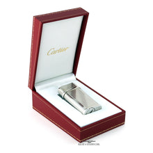 Load image into Gallery viewer, Cartier Platinum Plated Pinstripe C Decor Lighter
