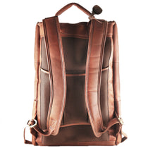 Load image into Gallery viewer, Dorado Colombian Leather Laptop Rucksack - Tan
Image of Back Panel View
Dimensions:  16.5 x 13 x 5"