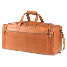 Load image into Gallery viewer, Dorado Leather Duffel - Tan
Image of Front Angled View.  Duffel includes matching leather shoulder strap
Dimensions:  25 x 11.5 x 11.5"