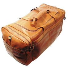 Load image into Gallery viewer, Dorado Leather Duffel - Tan
Bird's Eye Image of Front Angled View.  
Dimensions:  25 x 11.5 x 11.5"