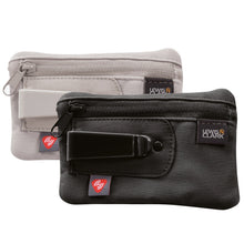Load image into Gallery viewer, Two Lewis N. Clark RFID-blocking clip stash wallets in gray and black colors, with the brand's logo on the front.