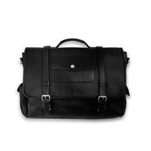 Load image into Gallery viewer, Front view of the black leather briefcase on a white background.
