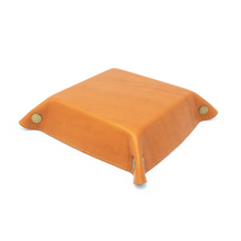 Load image into Gallery viewer, Bottom view of the tan leather tray.