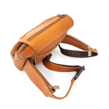 Load image into Gallery viewer, DayTrekr Leather Hip Pack - Tan
Image of Back Panel View with full-length zip pocket.
Dimensions: 7" H x 6.5" W x 2.5"