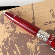 Load image into Gallery viewer, Close up to the grip section of the rollerball pen with an engraving of the Delta Italy logo.