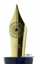 Load image into Gallery viewer, Front close up to the fountain pen nib with an engraved circular decorations, DELTA, 18KT-750