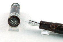 Load image into Gallery viewer, Close up to the fountain pen nib and the top of the cap.