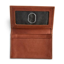 Load image into Gallery viewer, Interior view of the tan leather card case, featuring a windowed ID compartment.