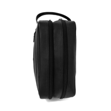 Load image into Gallery viewer, Dorado Double Pocket Shave Kit - Black
Birds Eye View of Two Zippered Main Compartments as well as matching leather handle grip.
DIMENSIONS: 10.5(L) X 5.5(H) X 5"(D)