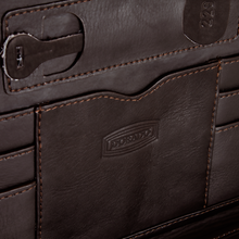 Load image into Gallery viewer, Dorado Leather Letter Pad - Brown
Closeup Image of Letter Pad Interior Organizer inclusive of card slots and pen slot.
DIMENSIONS:   12.5 X 10"