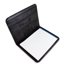 Load image into Gallery viewer, Dorado Leather Letter Pad - Black
Image of Letter Pad Interior Organizer inclusive of card slots, pen slot and loose file slots.
DIMENSIONS:   12.5 X 10"