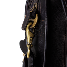 Load image into Gallery viewer, Dorado Leather Expandable Fan-File Brief - Brown
Close-up image Shoulder Strap Antique Brass Hardware with quick release trigger snap to conveniently attach and detach shoulder strap.
Dimensions:  17" X 12" X 5" (Expands to 7")