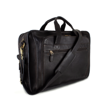 Load image into Gallery viewer, Dorado Leather Expandable Fan-File Brief - Brown
Front Angled View show with matching leather shoulder strap.
Dimensions:  17" X 12" X 5" (Expands to 7")
