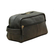 Load image into Gallery viewer, Dorado Colombian Leather Zip Shave Kit - Black
Image of Front Angled View.  Showing top zip main compartment, front zippered accessory pocket and matching leather handle grip.
DIMENSIONS:  10 X 5 X5"