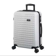 Load image into Gallery viewer, Angled front view of the white suitcase.