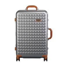 Load image into Gallery viewer, Front panel view of the suitcase. The top and side panel grip handles are pulled.