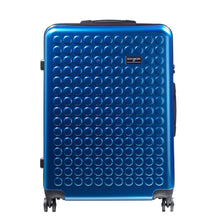 Load image into Gallery viewer, Front view of a blue suitcase with black accents.