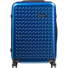 Load image into Gallery viewer, Front view of the blue suitcase with black accents.