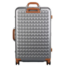Load image into Gallery viewer, Back panel view of the suitcase. The top and side panel grip handles are lifted.