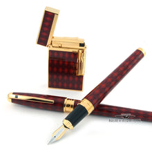 Load image into Gallery viewer, The matching fountain pen, rollerball and lighter arranged on a white background.