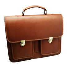 Load image into Gallery viewer, Angled front view of the tan briefcase.