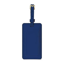 Load image into Gallery viewer, Back panel view of the blue luggage tag.