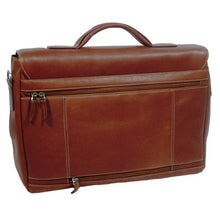 Load image into Gallery viewer, Angled back panel view of the briefcase. It features two zipper-closing pockets.