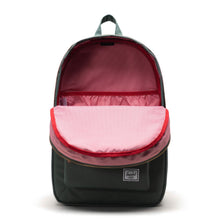 Load image into Gallery viewer, Interior view of the backpack with red and white lined pattern lining.