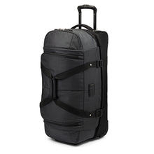 Load image into Gallery viewer, Angled view of the black wheeled duffel bag.