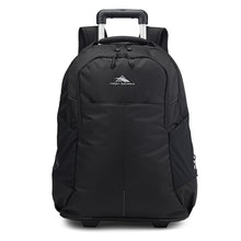 Load image into Gallery viewer, Front panel view of the black wheeled backpack.