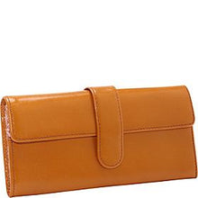 Load image into Gallery viewer, Angled front view of the leather wallet.