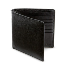 Load image into Gallery viewer, Angled view of the black leather wallet.