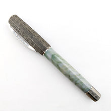 Load image into Gallery viewer, Visconti Il Magnifico Green Marble Fountain Pen, Capped. Side view.