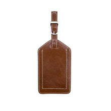Load image into Gallery viewer, Front view of the cognac brown luggage tag.