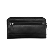 Load image into Gallery viewer, Back view of the black leather wallet.