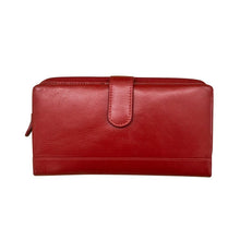 Load image into Gallery viewer, Front view of the red leather wallet.