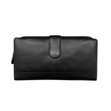 Load image into Gallery viewer, Front view of the black leather wallet.