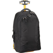 Load image into Gallery viewer, Angled front view of the backpack with the telescopic handle partly extended.