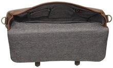Load image into Gallery viewer, Interior view of the briefcase. It features a gray textured lining and compartments.
