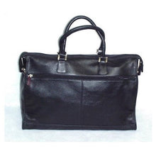 Load image into Gallery viewer, Back view of the black leather satchel bag.