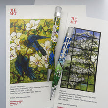 Load image into Gallery viewer, Front and side views of the Parrots and Dogwood pen and pencil set.
